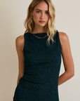 BOAT NECK SLEEVELESS SIDE SHIRRING DETAIL TOP