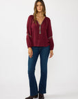 Embroidered Raglan Split Neck Blouse