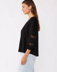 V-Neck Long Sleeve Blouse with Diamond Lace Trim