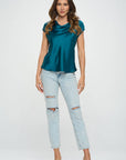 Solid Satin Top with Cowl Neck