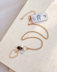 Gold Chalcedony Aquamarine Heart Charm Necklace