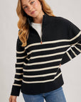 QUARTER ZIP UP STRIPE SWEATER PULLOVER