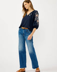 Floral Embroidered Split Neck Blouse