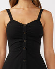 V-Neck Ruched Button Down Maxi Dress