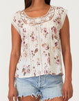 Floral Lace Trim Scoop Neck Boxy Top