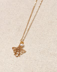 Textured Brass Bee Gold Charm Necklace
