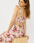 Lace-Up Smocked Bodice Midi Dress