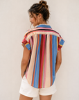 Multi Stripe Tencel Blend Button-Up Blouse