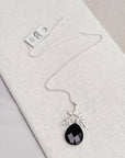 Matte Silver Branch Black Agate Teardrop Pendant Necklace