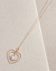 Gold White Howlite Double Heart Necklace