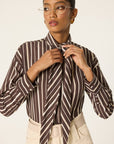 Striped Tie-Neck Blouse