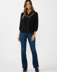 Embroidered Cutout Yoke Button Down Blouse