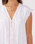 Embroidered Button Front Cutout Top