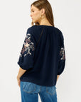 Floral Embroidered Split Neck Blouse