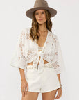 Dolman Sleeve Patchwork Tie Front Top