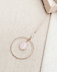 Romantic Matte Gold Rose Quartz Pearl Hoop Pendant Necklace