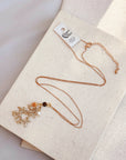 Tiger Eye & Pearl Branch Cluster Pendant Necklace - Gold
