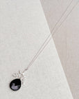 Matte Silver Branch Black Agate Teardrop Pendant Necklace