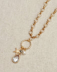 Cubic Zirconia Starfish & Pearl Charm Gold Necklace