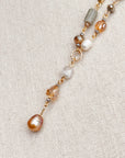 Gold & Multicolor Pearl Beaded Y Necklace
