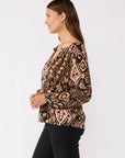 Long Sleeve Split Neck Raglan Blouse