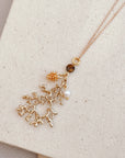 Tiger Eye & Pearl Branch Cluster Pendant Necklace - Gold