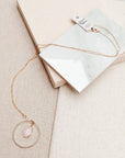Romantic Matte Gold Rose Quartz Pearl Hoop Pendant Necklace