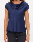 Solid Satin Top with Cowl Neck
