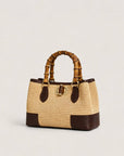 Small Bamboo Bag – Genuine Leather and Vienna Raffia Nero