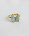 Vintage Gold Tone Butterfly Enamel Adjustable Ring
