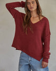 Knit Sweater V-Neck Long Sleeve Top