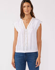Embroidered Button Front Cutout Top