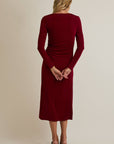 SQUARE NECK LONG SLEEVE SHIRRING DETAIL DRESS