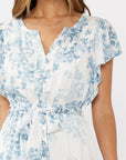 Floral Short Flutter Sleeve Belted Mini Dress