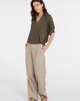 Jersey top with pleated sleeves