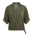 Jersey top with pleated sleeves