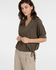 Jersey top with pleated sleeves