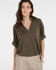 Jersey top with pleated sleeves