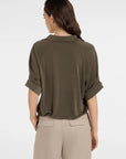 Jersey top with pleated sleeves