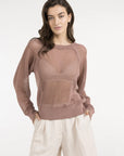 Mesh-stitch knitted sweater with raglan sleeves