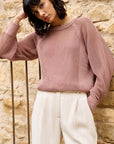 Mesh-stitch knitted sweater with raglan sleeves