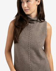 Sleeveless sweater with high neck and cable detail