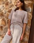 Yaya Textured knitted sweater with short sleeves