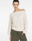 Towel knit sweater with boat neckline