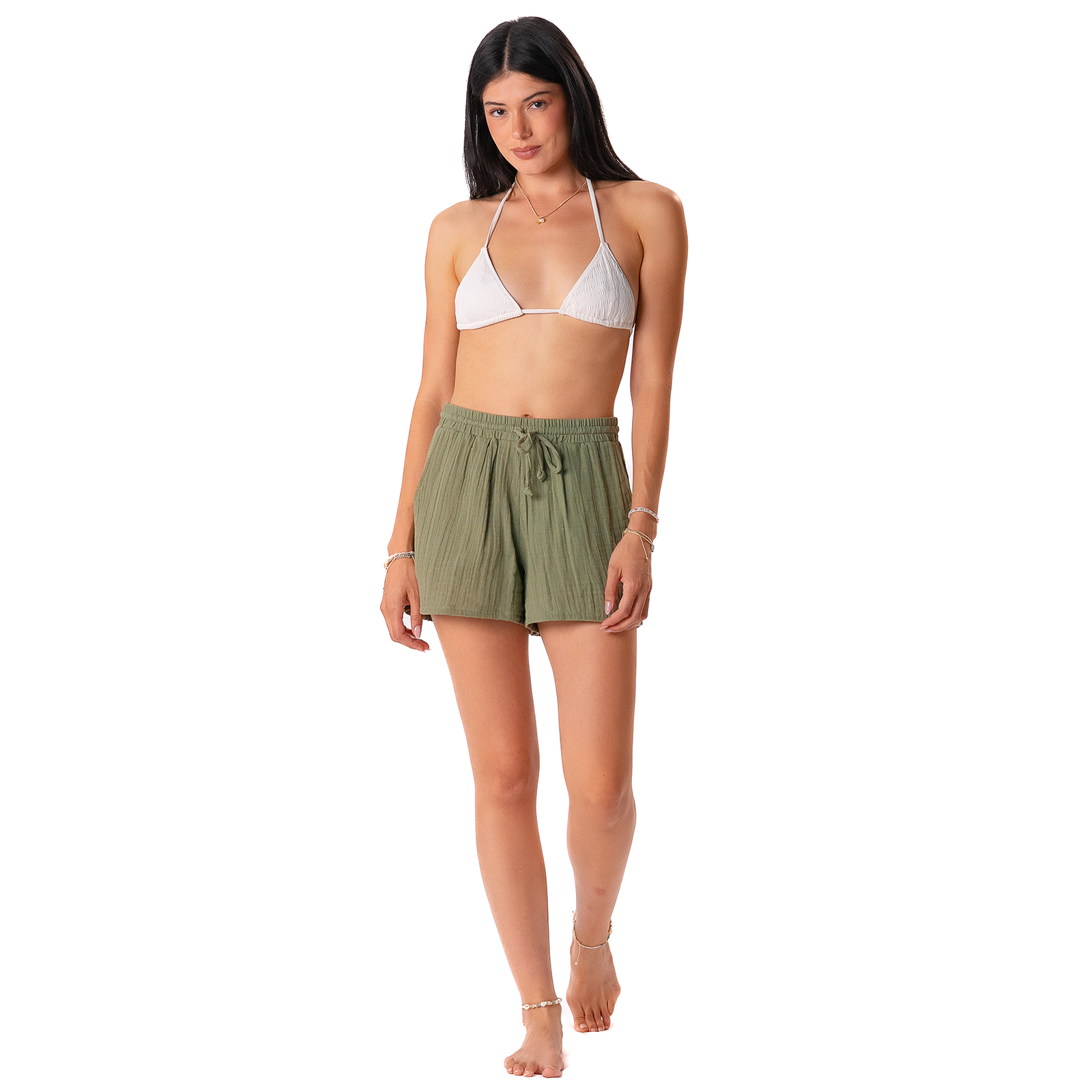 Olive Cotton Cabana Shorts