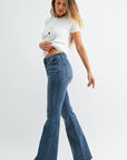 Medium Wash High Rise Scissor Cut Flare