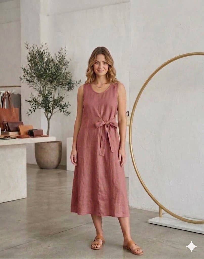 Linen dress tie on the side
