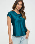 Solid Satin Top with Cowl Neck