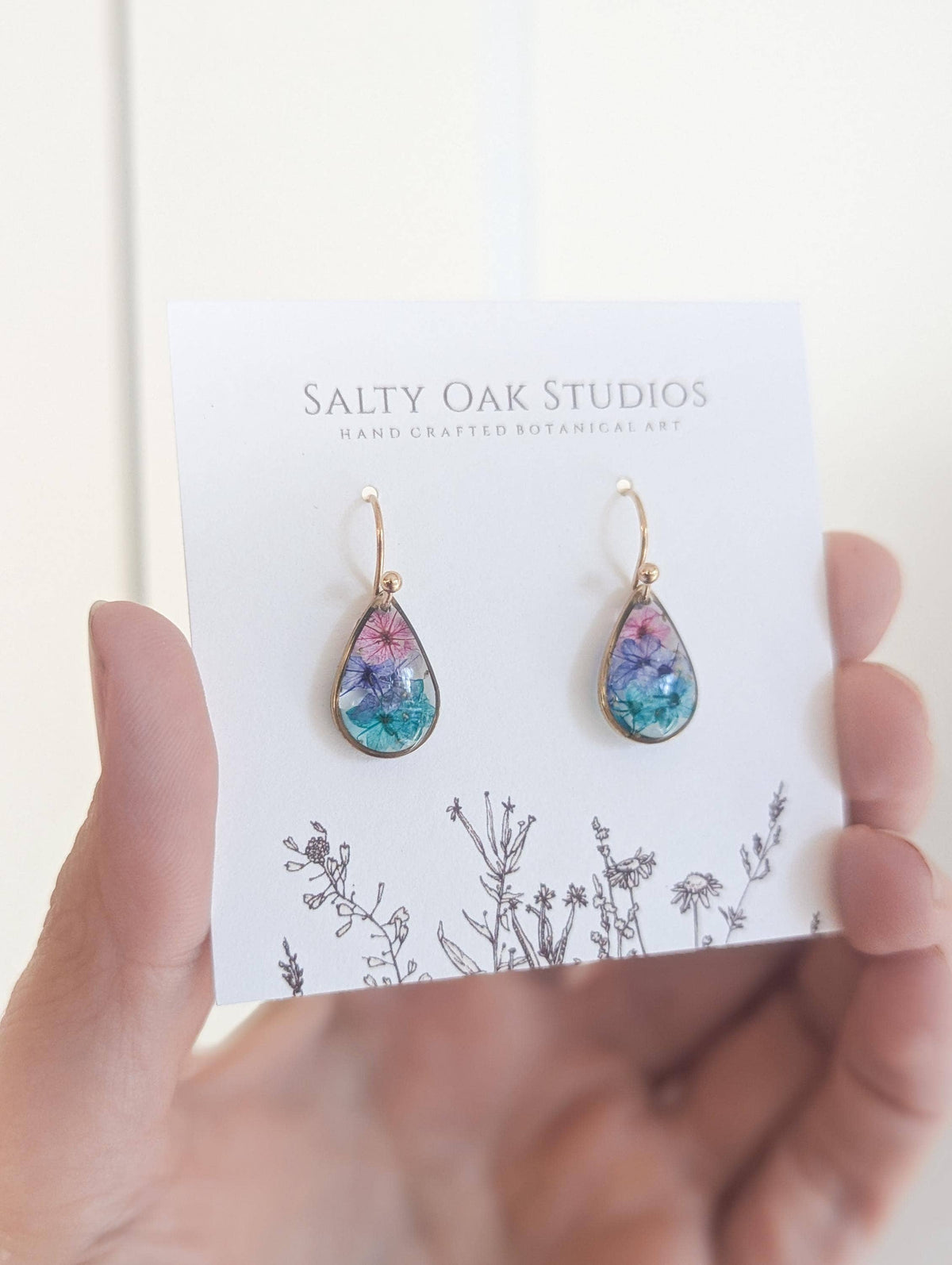 Colourful Real Flowers Teardrop Earrings - Random Colors