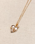 CZ Shell Heart Charm Necklace with Pearl